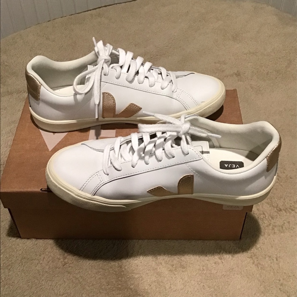 Veja Women's White and Gold Accent Sneakers - Picture 5 of 7